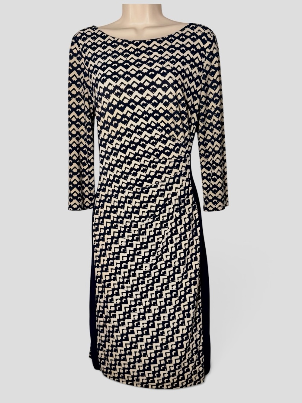 Lauren Ralph Lauren Size 4 Navy Cream Geometric Ruched Sheath Dress